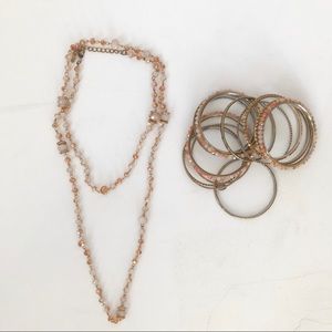 Cara NY Pink and Gold /Copper Necklace and Bangles
